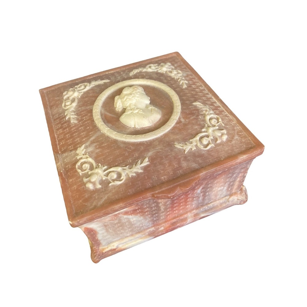 Vintage Incolay Stone Cameo Trinket Box